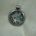 Pocket Watch Locket Pendant Filled with Aqua/Green White Sea Glass, Seashells & Starfish