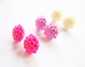 Flower Stud  Earrings  -- Mum Earrings 6pc. Set , Bridesmaid Earrings,  Pink Cabaret Studs, Sweet Lilac Studs & White Studs