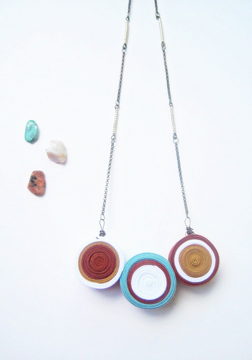 Fabric Statement Necklace, Natural Tones Geometric Spheres Rustic Earth-toned Layered Necklace -- Discover the Secrets of the Earth
