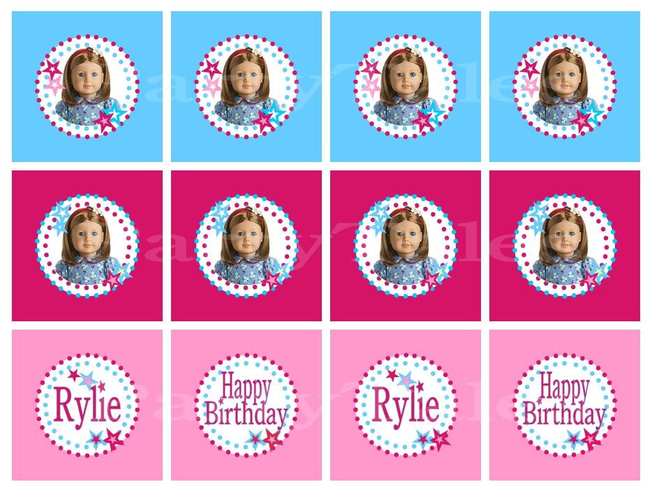 Personalized American girl Emily doll birthday party cupcake toppers favors tags custom Printable 2" circles (You choose Doll) Il_570xn
