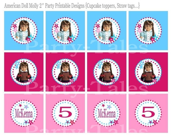 American girl Molly doll birthday party cupcake toppers favors tags custom Printable 2" circles (YOU CHOOSE DOLL) Personalized Il_570xn
