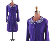 Vintage 1960's Royal Purple Ethnic MOD Shift Baby Doll Dress L
