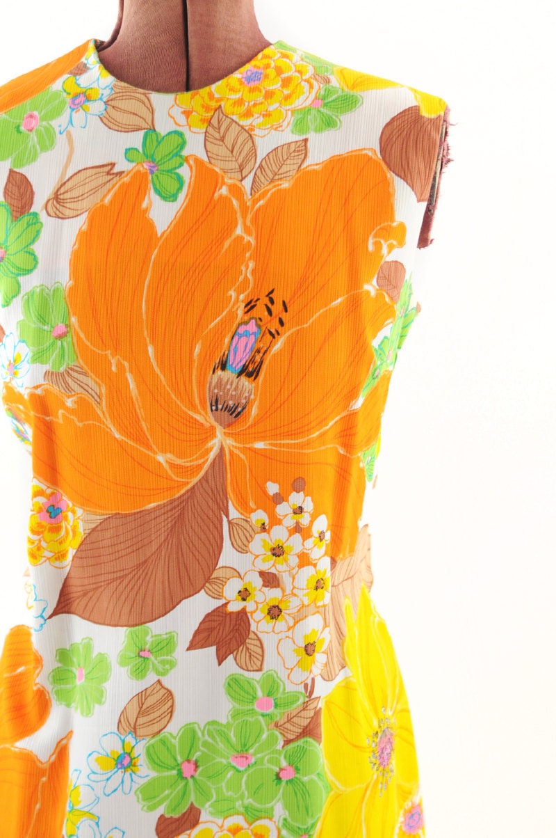 Vintage 1960's Orange Sunrise Resort Cotton Party Sun Dress L