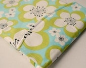 iPad padded gadget pouch: Cherry Blossom print in aqua,lime green and white.