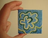 One of a Kind Original 4x4 Blue Swirl Acrylic Art Mini Canvas -  Rejuvenating Waters