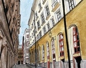 Fine Art Print Stockholm Pen and Ink and Watercolor -  8 x 10, 11 x 14 matted