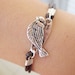 Dark Brown Leather Silvery Bird Cuff Bracelet B073