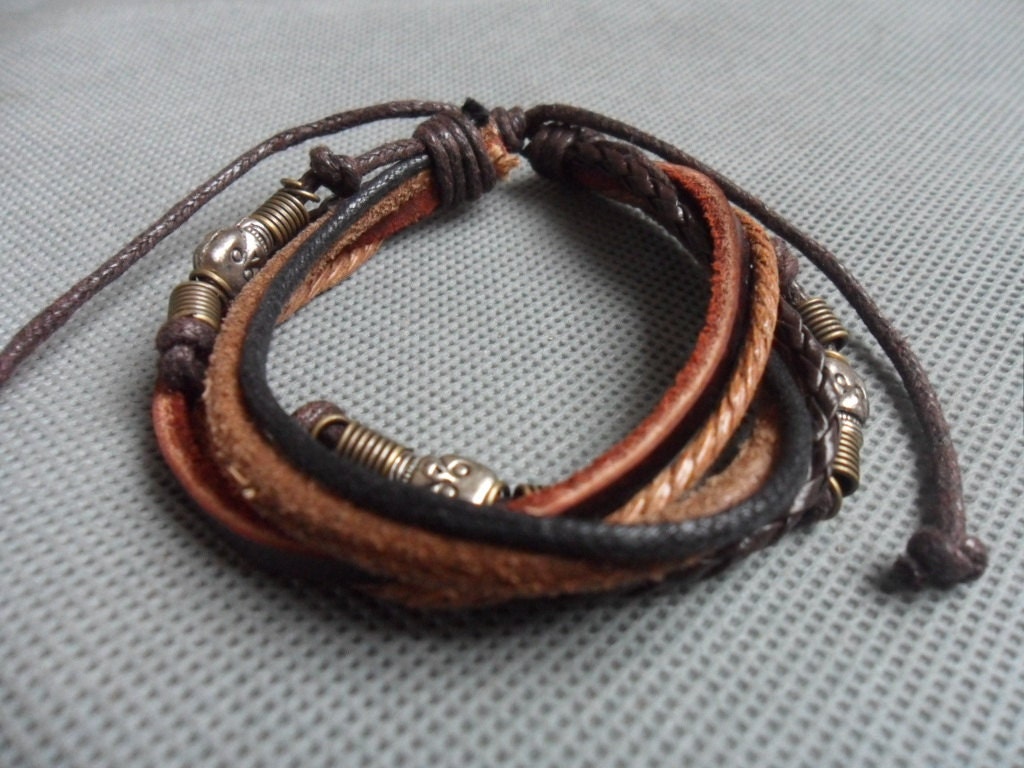 jewelry bangle leather bracelet men bracelet women bracelet skeleton bracelet with leather and ropes , stainless steel skull SH-085