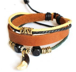 jewelry bangle bracelet punk rock Bracelet women bracelet Cuff real Leather and ropes ,tibetan silver ,wood beads metal bracelet SH-01025105