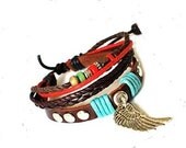 jewelry bangle bracelet  women braceletpunk rock Bracelet Cuff real Leather and ropes ,tibetan silver ,wood beads metal bracelet SH-01025215