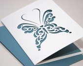 White Butterfly Greeting Card with Blank Recycled Blue Liner