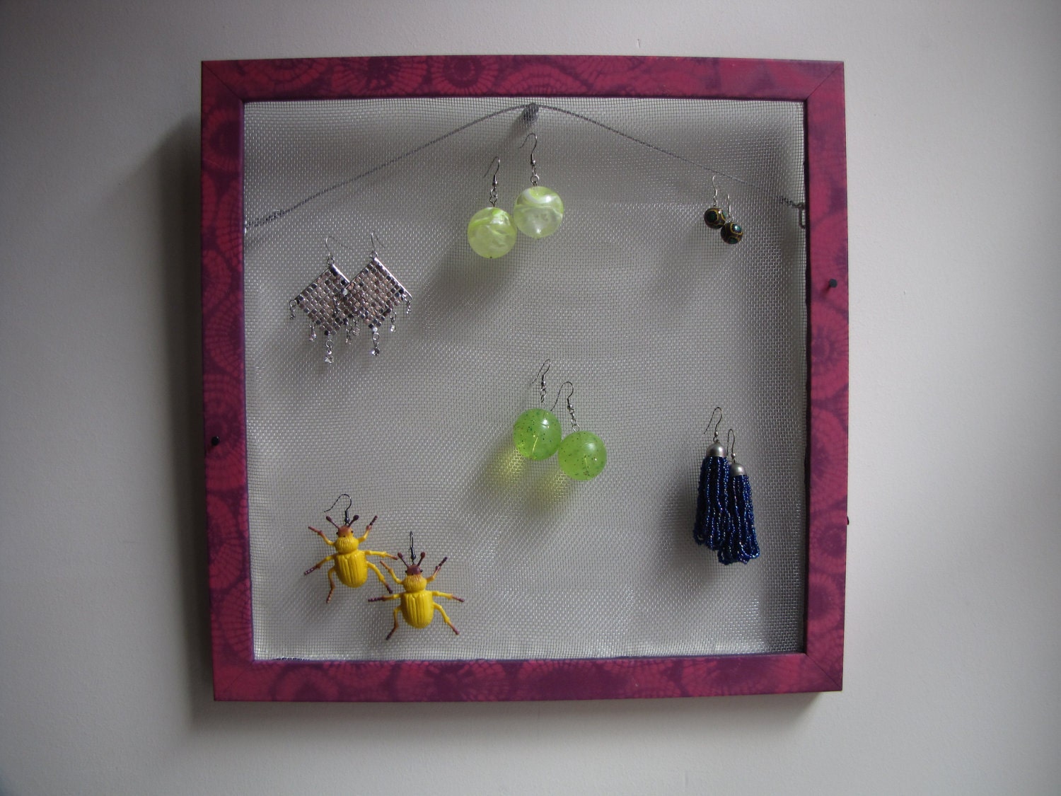 Large Vintage Frame Earring/Jewelry Holder Pink Purple Retro Tie Dye Design
