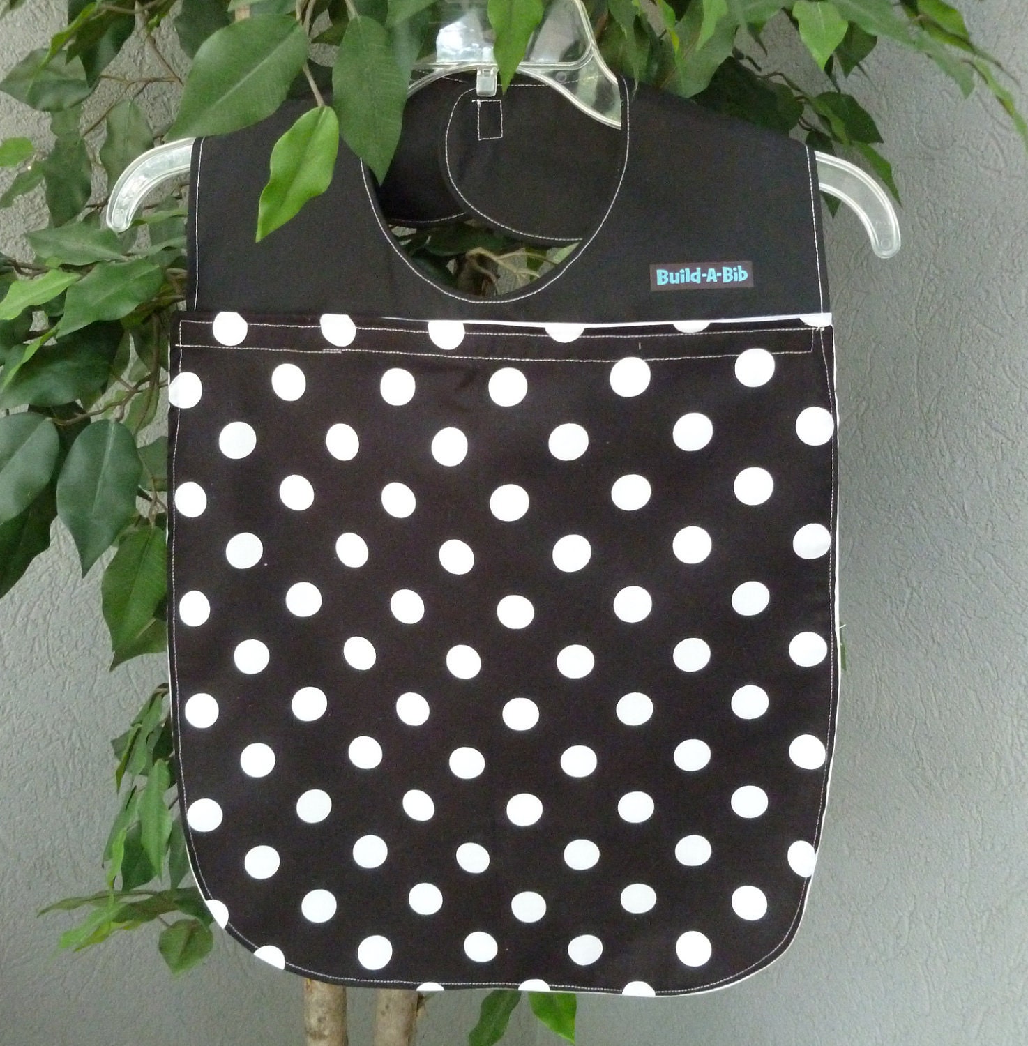 Adult Bib, black & white polka dot, interchangeable, set,
