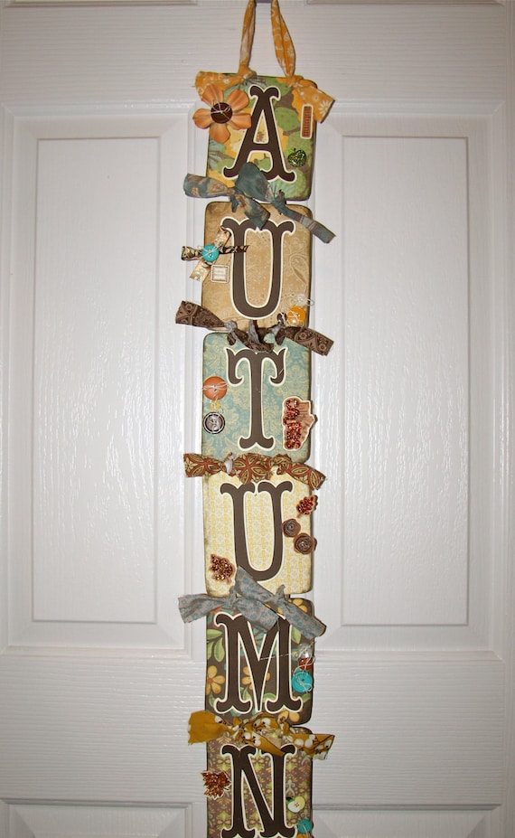 Fall/Harvest/Thanksgiving/Autumn Decor Sign Boutique Blocks /Autumn Decor Harvest Yellow & Brown AUTUMN Wall/Door Sign