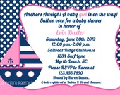 Nautical Printable Little Sailboat Invitation for Birthday or Baby Shower-Girl- DIY- Print Your Own-Red Navy Blue Il_170x135