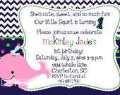 Cute, Preppy, Girls Whale Birthday Invitation-DIY-You Print-Pink Navy