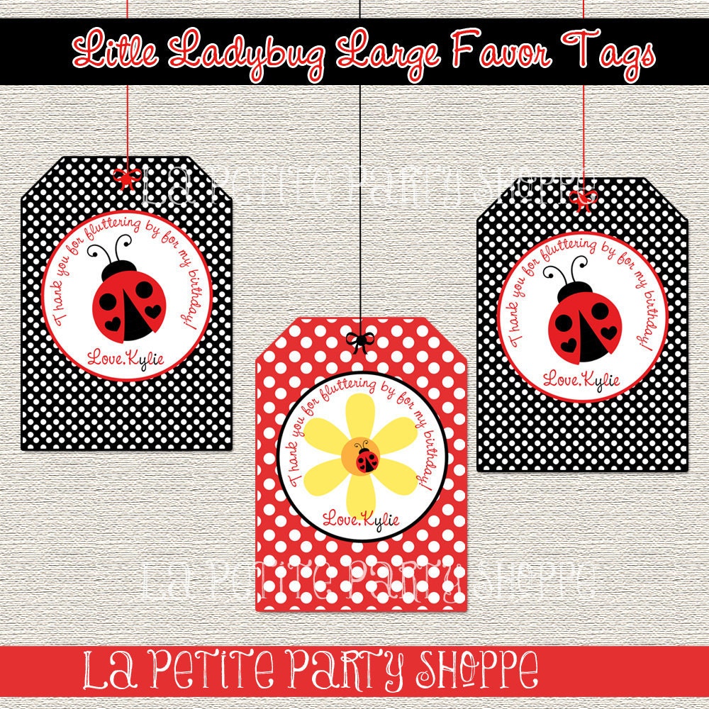 Little Ladybug Luggage Style Favor Tags-Thank You-Red and Black-DIY-Print Your Own Il_570xn