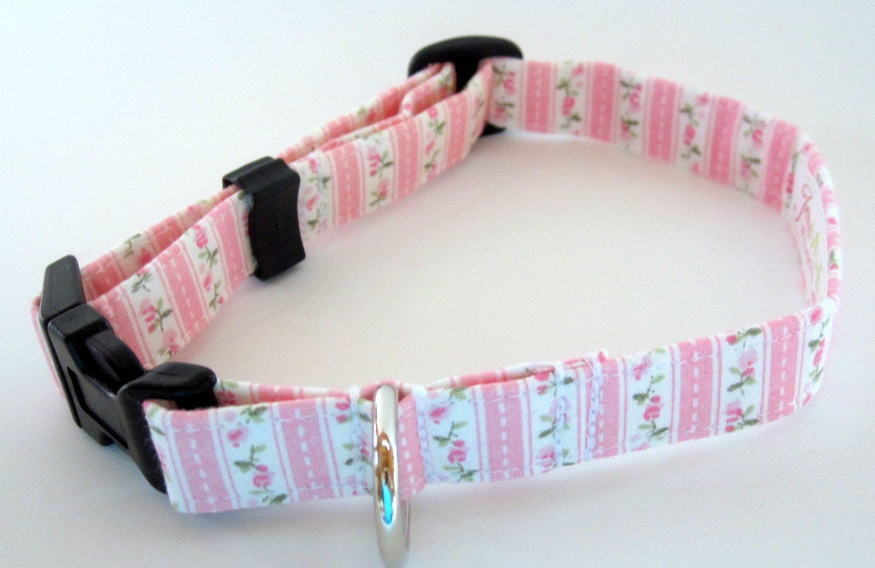Pink and Green Shabby Chic Dog Collar size Small