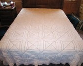 Antique Crocheted Ecru Popcorn Bedspread - Fits Queen or Full Size 73" x 94" - Warm, Well Made by Hand  1930's to 40's Beautiful Quilt