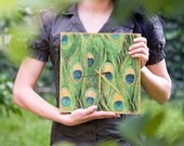Peacock Wall Clock, Decoupage Clock, Art Clock, Peacock Feathers, Royal blue, green, gold, Dorm Decor ohtteam