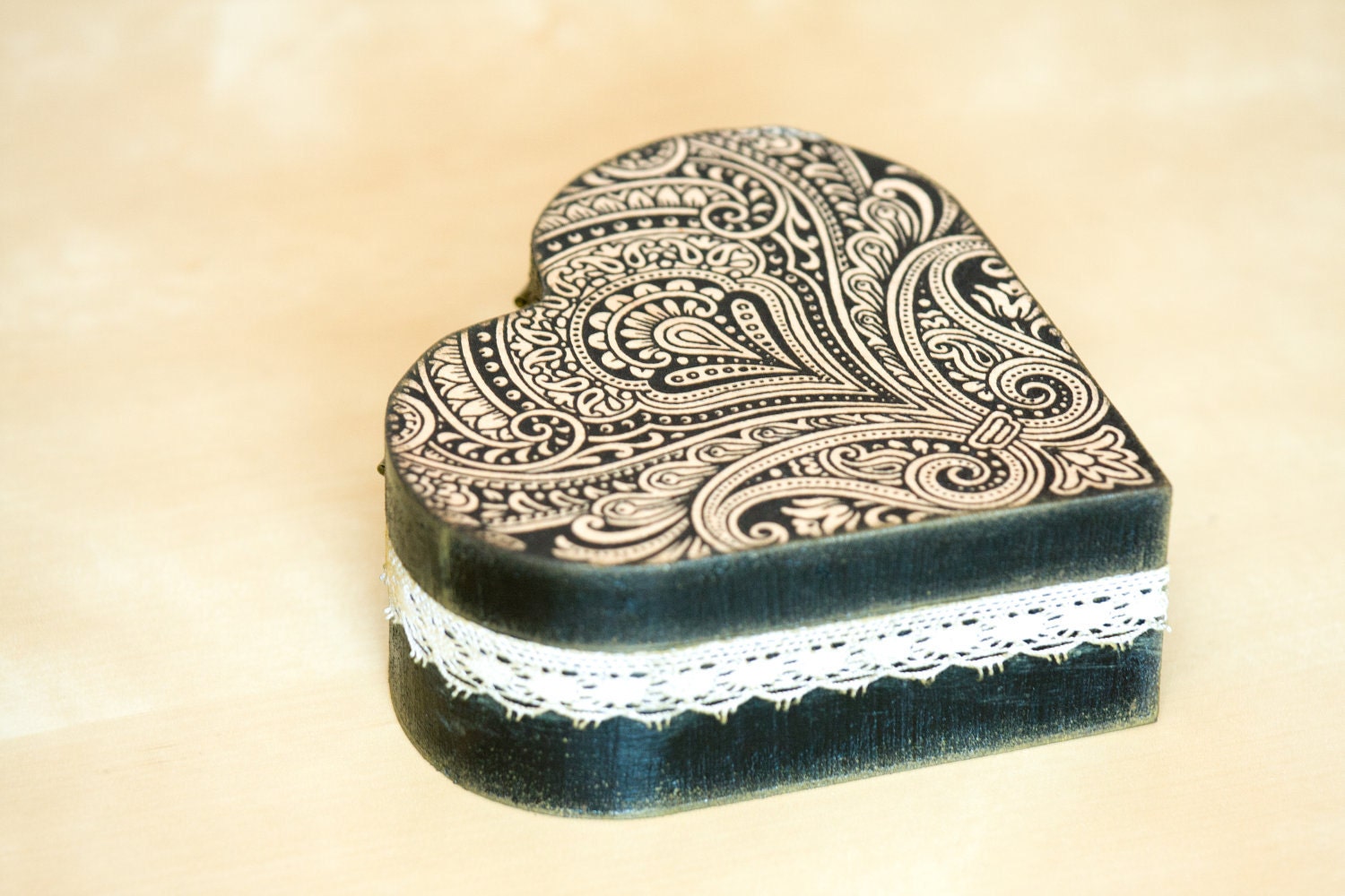 Wedding Love Box, Hearth Black lace Arabesque Box, Spring wedding, Victorian wooden box, Bridesmaid gift idea, Wedding pillow box, ohtteam