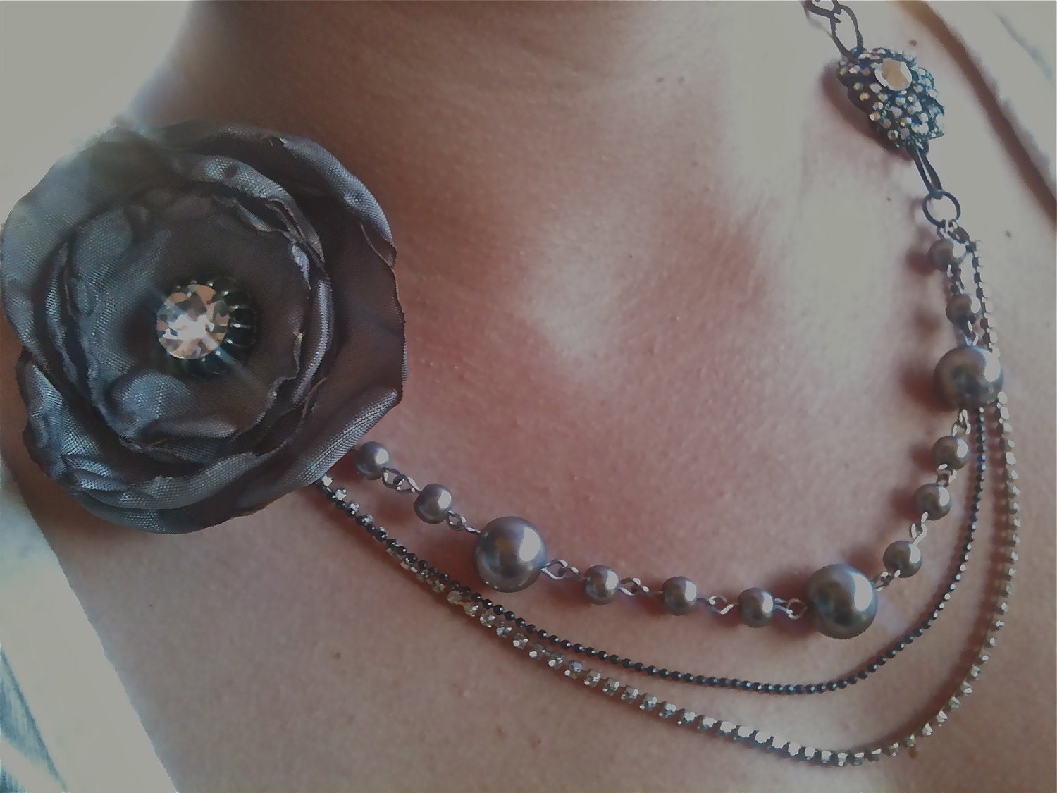 Wedding Jewelry Flower Necklace Vintage Victorian Romantic Inspired