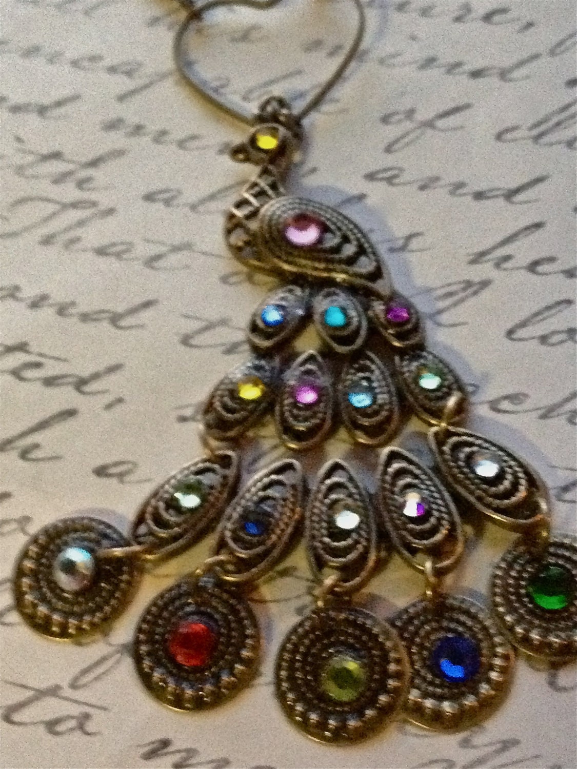 Jewelry Necklace Antique Gold Metal Peacock with Rhinestuds Womens Necklace
