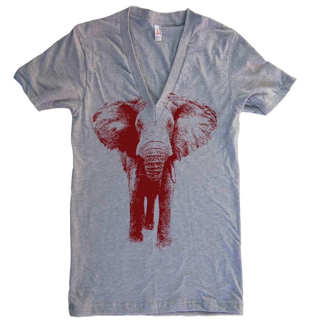 Mens Unisex ELEPHANT Deep V Neck T Shirt - American Apparel Vneck Tshirt - XS S M L XL (13 Color Options)