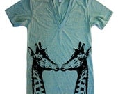 Unisex GIRAFFES Deep V Neck T Shirt - American Apparel Vneck Tshirt - XS S M L XL (15 Color Options)