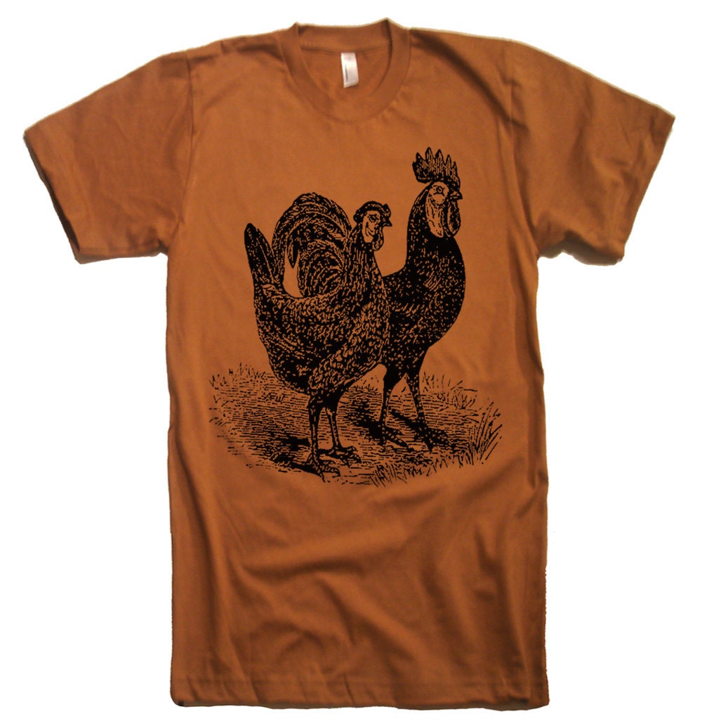 Mens Rooster and Hen T Shirt - American Apparel Tshirt - XS S M L XL and XXL (28 Color Options)