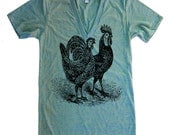 Mens Unisex Rooster and Hen Urban Deep V Neck T Shirt - American Apparel Vneck Tshirt - XS S M L (15 Color Options)
