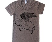 Womens Flying Pig T Shirt - American Apparel Tshirt - S M L XL (20 Color Options)