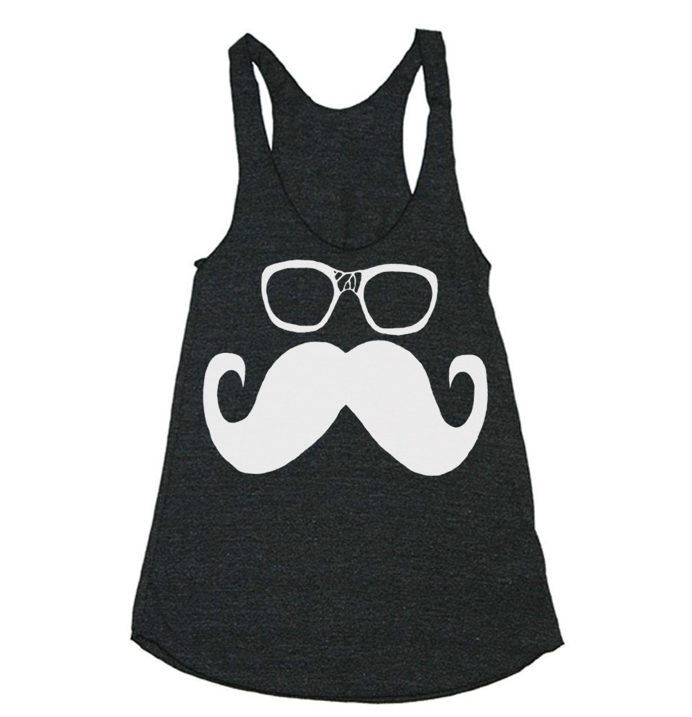 Womens Mustache and Glasses Tri-Blend Racerback Tank - American Apparel tanktop shirt - XS, S, M, and L (9 Color Options)