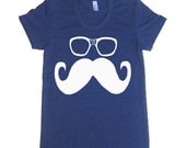 Womens Mustache and Wayfarer Geek T Shirt - American Apparel Tshirt - S M L XL (20 Color Options)