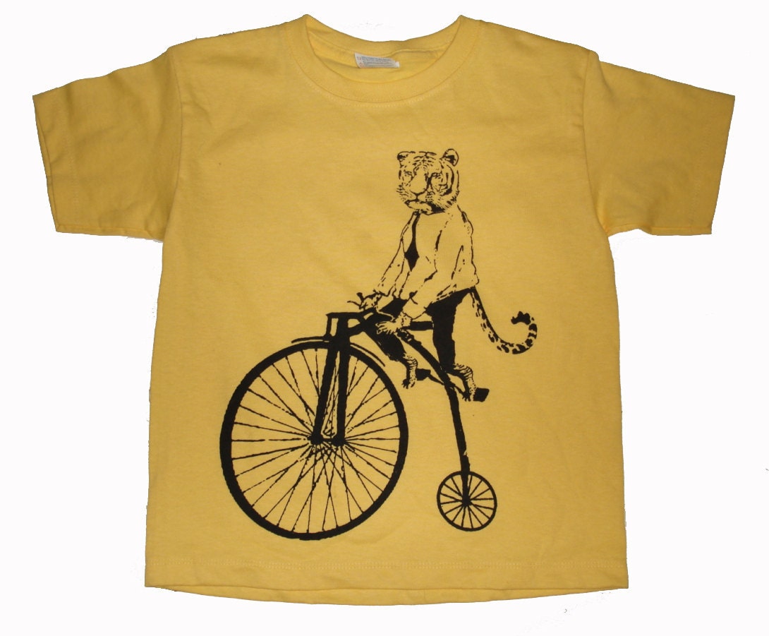 Childrens Tiger riding a bike Boy T Shirt - American Apparel Childrens Tshirt - Kids Sizes 2 4 6 8 10 and 12 (12 Color Options)