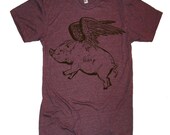 Mens Flying Pig T Shirt tee - American Apparel Tshirt - XS S M L XL and XXL (28 Color Options)