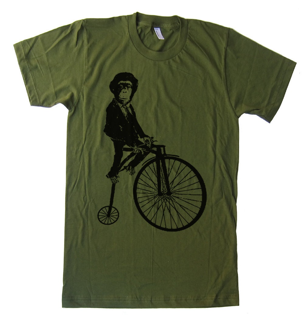 Mens Monkey on a Bike T Shirt - american apparel Tshirt - XS S M L XL and XXL (28 Color Options)