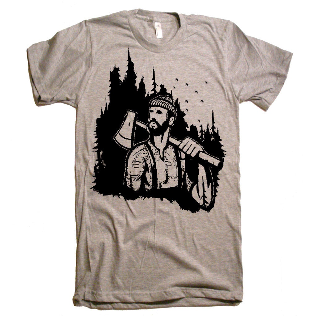 Mens Lumberjack Forest T Shirt - American Apparel Tshirt - XS S M L XL and XXL (28 Color Options)