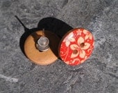Wooden Button Earrings -  Tahitian Flowers - Beautiful, Bright and Floral - Original