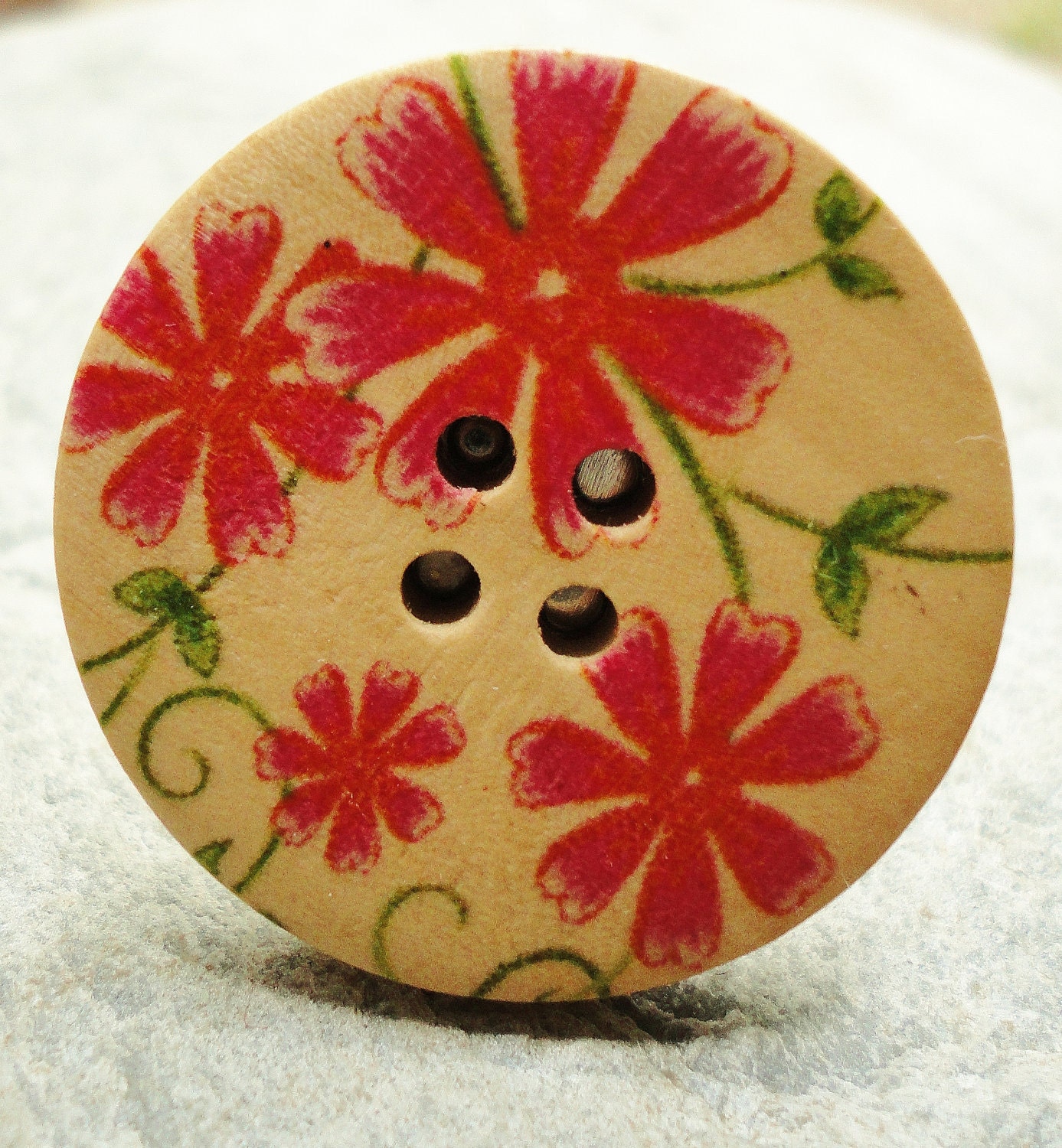 Wooden Button Ring - Tropical Day - Beautiful, Bright and Floral - Original
