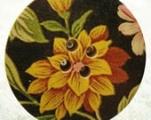 Wooden Button Ring - Vintage Yellow - Beautiful, Bright and Floral - Original