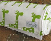 Chenille Baby Blanket - Green Giraffes - Gender Neutral Baby Boy or Girl