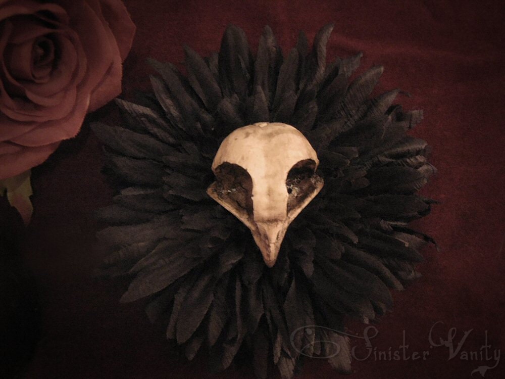 Gothic Skull Fascinator Goth Black Daisy Flower Owl Bone Skull Hair Clip Brooch