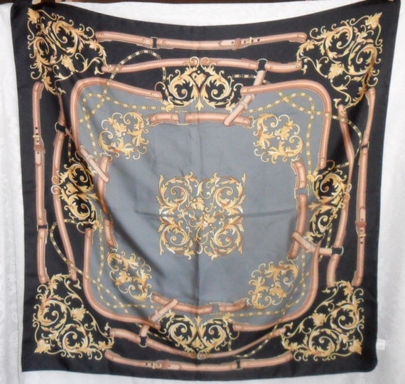 Vintage Scarf Equestrian by Totes Gray Black Large Shawl