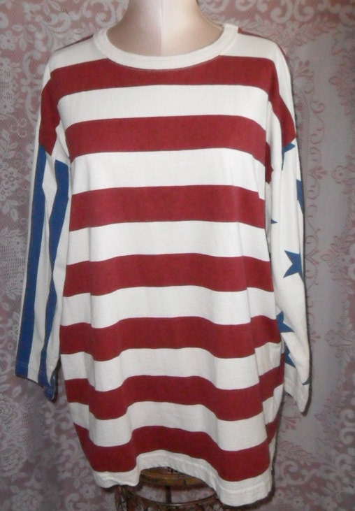 Vintage Shirt by Express Tricot Striped Patriotic Flag Size Medium