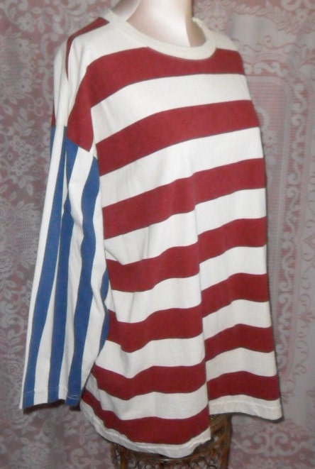 Vintage Shirt by Express Tricot Striped Patriotic Flag Size Medium