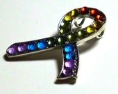 Pendant Gay Pride Awareness Rainbow Metal Ribbon