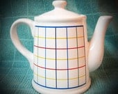 Vintage 1980's Mt. Clemens Pottery "Mardi Gras" pattern tea kettle, teapot, steamer