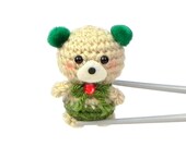 Green pom pom ears BBQ MochiQtie - Crochet amigurumi Mochi size mini toy doll