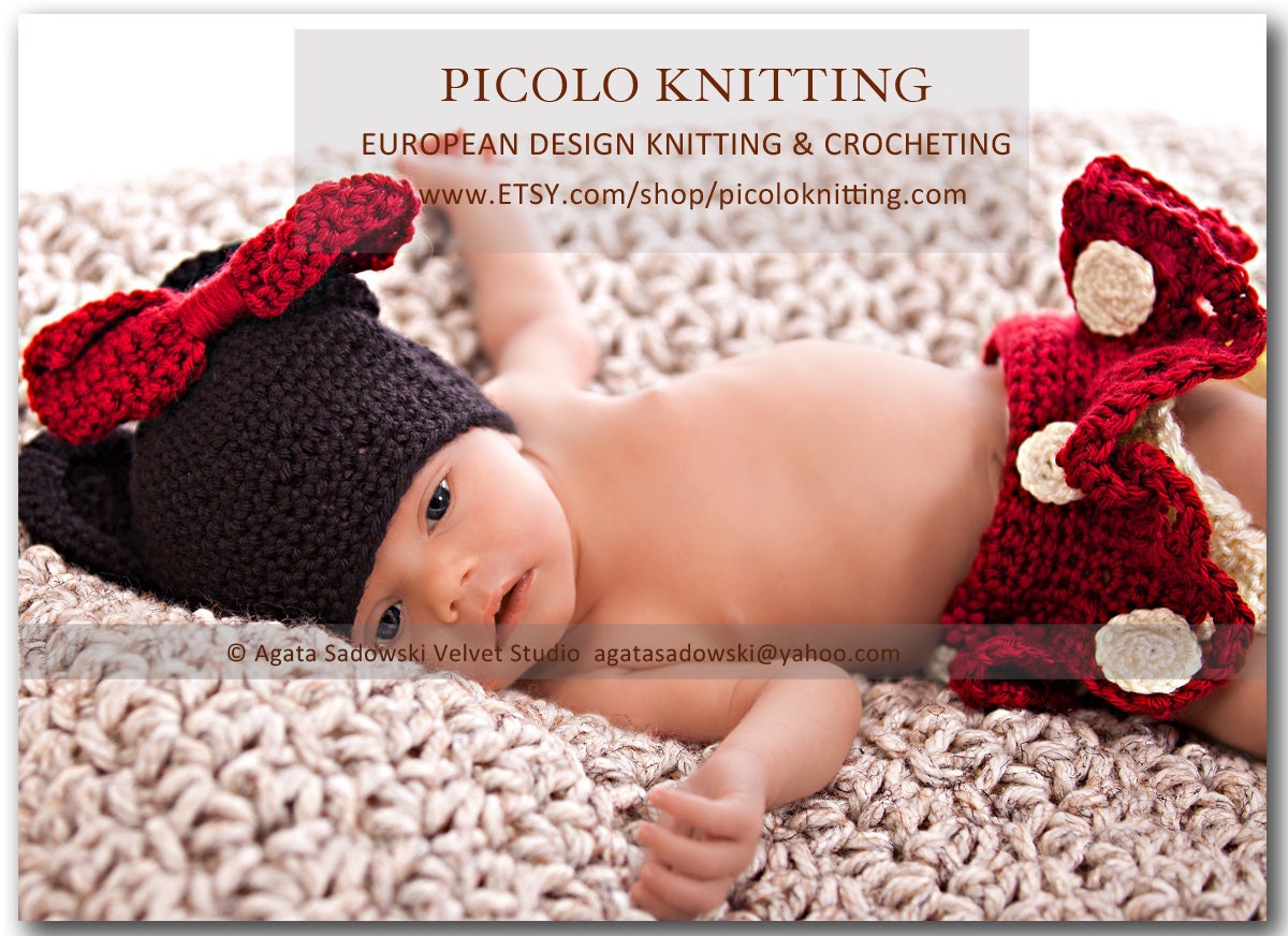 Minnie Mouse Tutu EXCLUSIVE  RED Crochet Newborn Infant Baby Disney  Minnie Mouse Outfit: Hat, Diaper Cover with tu-tu Skirt, Shoes - in RED
